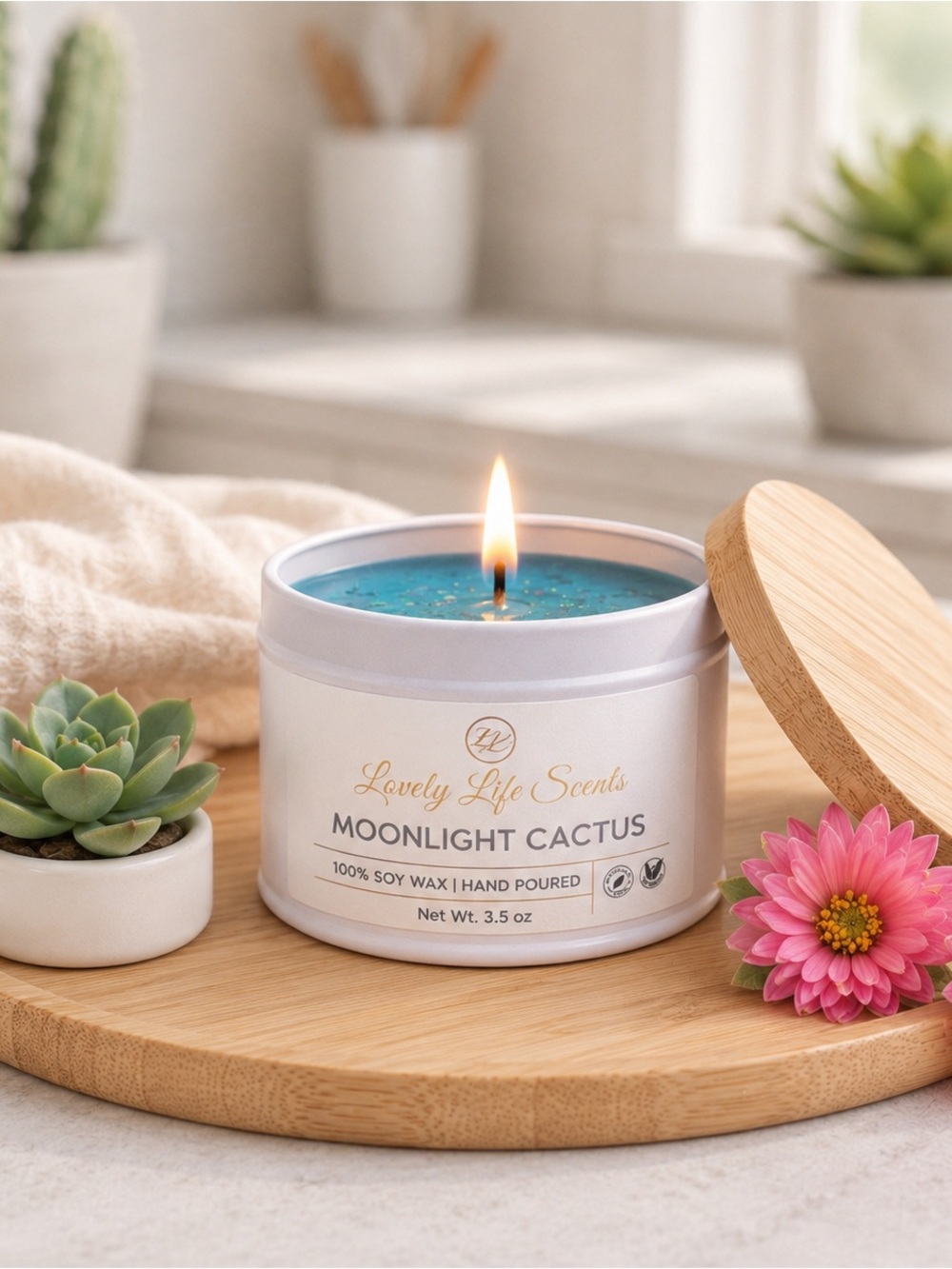 Moonlight Cactus 3.5 oz Mini Premium Soy Wax Candle - Lovely Life Scents